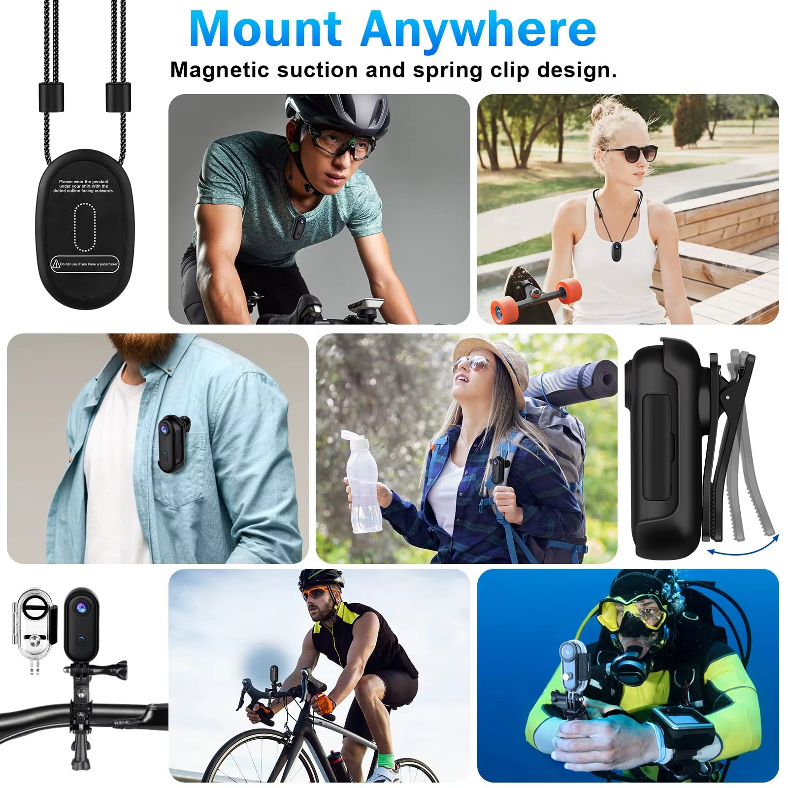 4K Body Magnetic Camera Action Sports Camera with Integrated Helmet and Handlebar Mount for Motorcycles and Bicycles - Mini Full HD with WiFi Connectivity