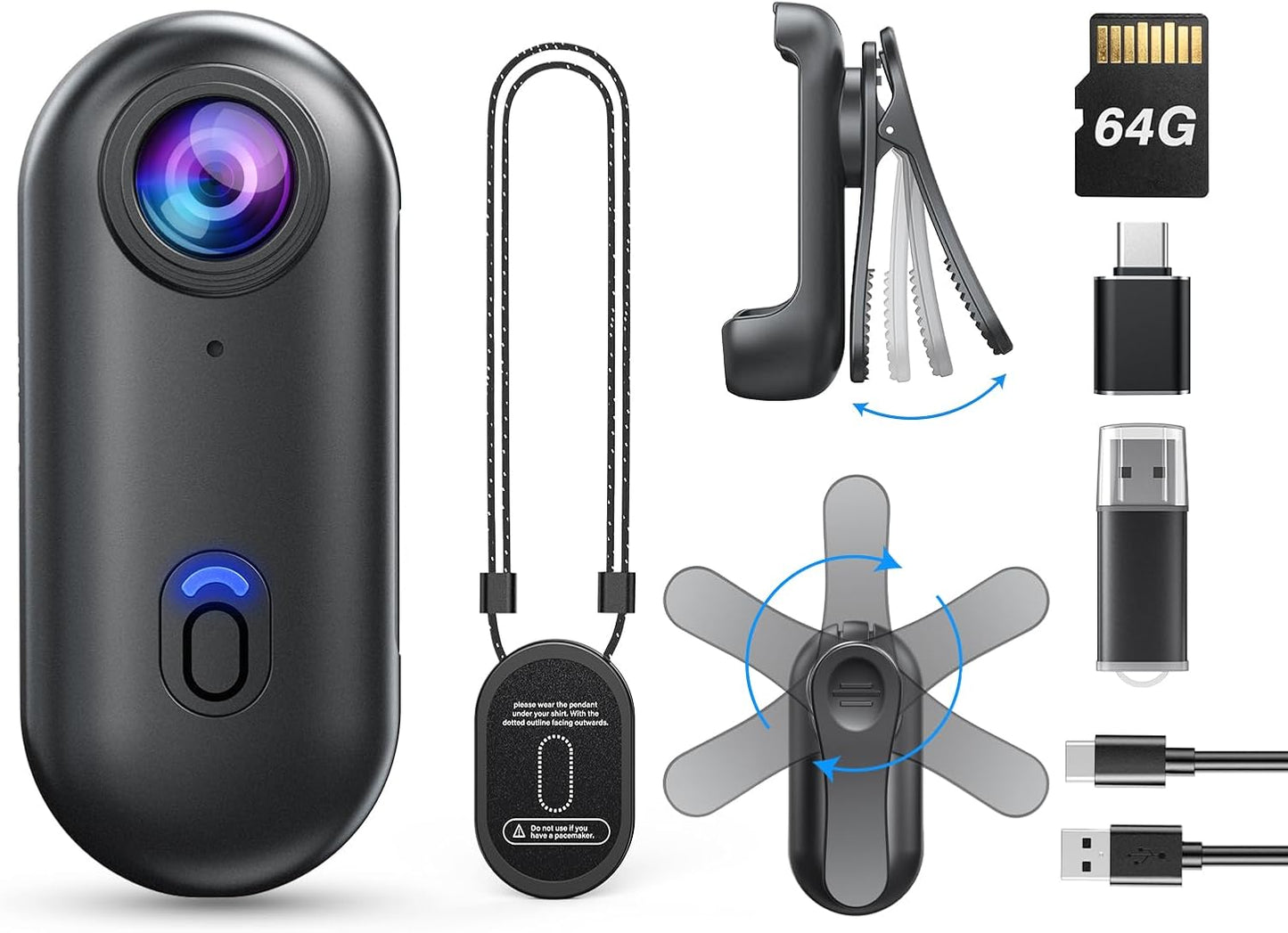 Wearable Magnetic Mini Camera – Hands-Free Recording 2K with 128GB Storage