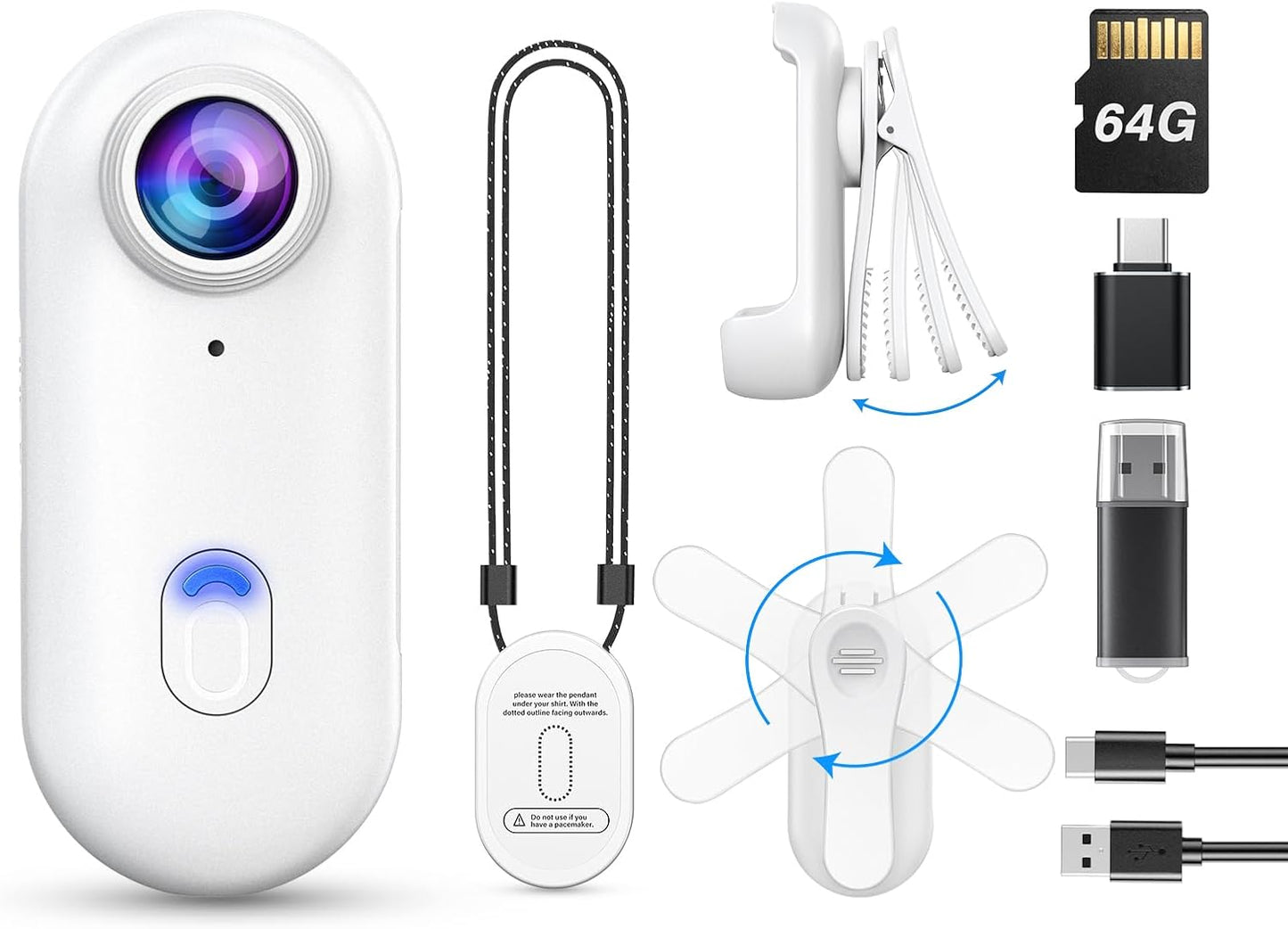 Wearable Magnetic Mini Camera – Hands-Free Recording 2K with 128GB Storage