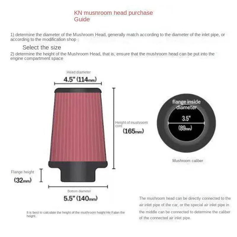 Universal High Flow Cone Air Filter for K&N 14084-2 - 2.5 to 4 Inch Tapered Mushroom Head (102mm, 89mm, 76mm, 70mm, 63.5mm, 60mm)