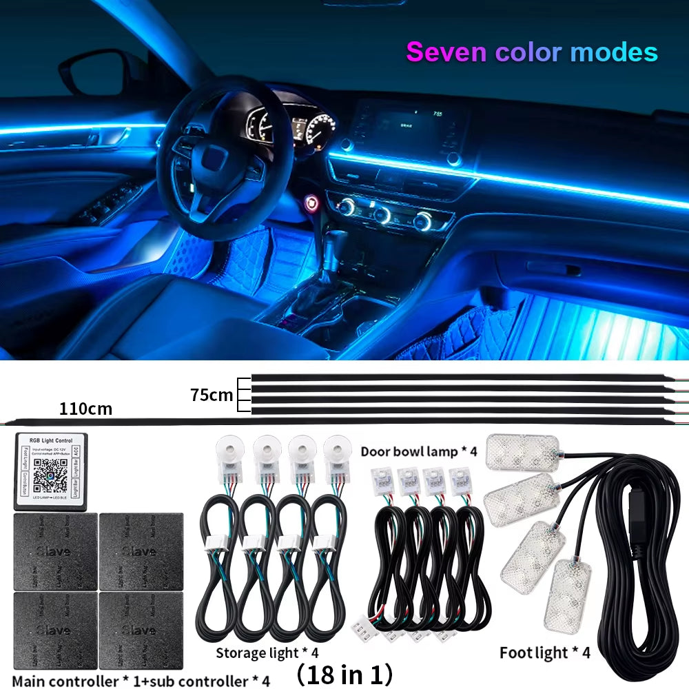 LED Symphony Ambient Car Lights I 18-in-1 RGB Interior Neon Strips