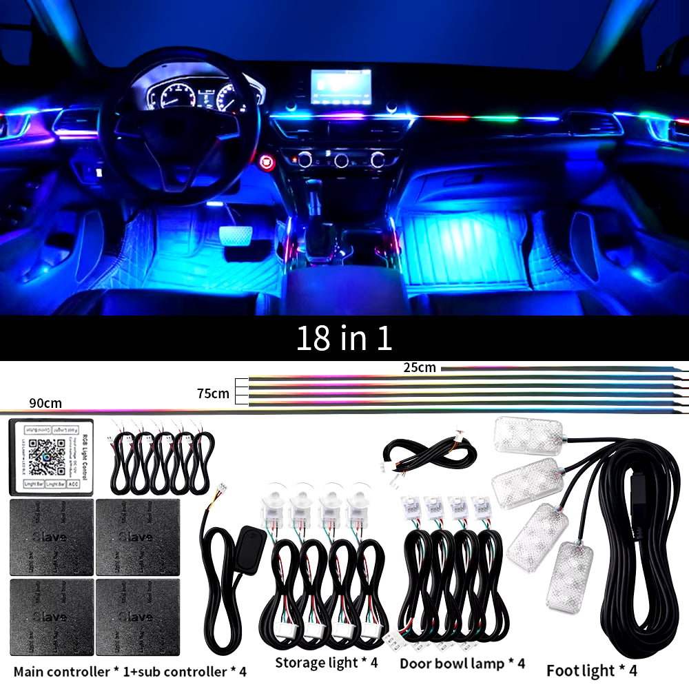 LED Symphony Ambient Car Lights I 18-in-1 RGB Interior Neon Strips